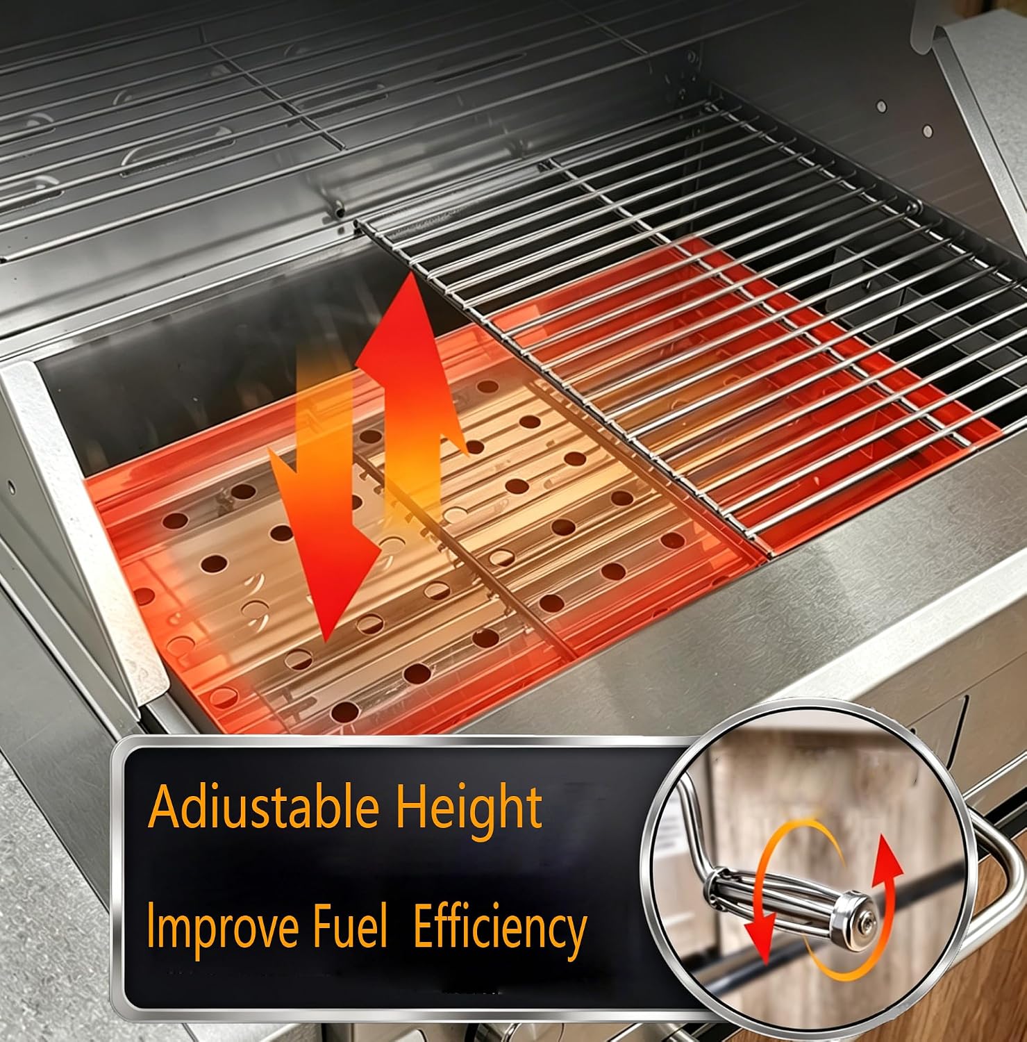 Large Charcoal BBQ Grills, Built in Barbecue Grill with Liftable Tray, Insulated Hood & Temp Gauge, Silver Stainless Steel BBQ Barrel Grill for Outdoor Kitchen Cooking Family Parties Patio Park Style