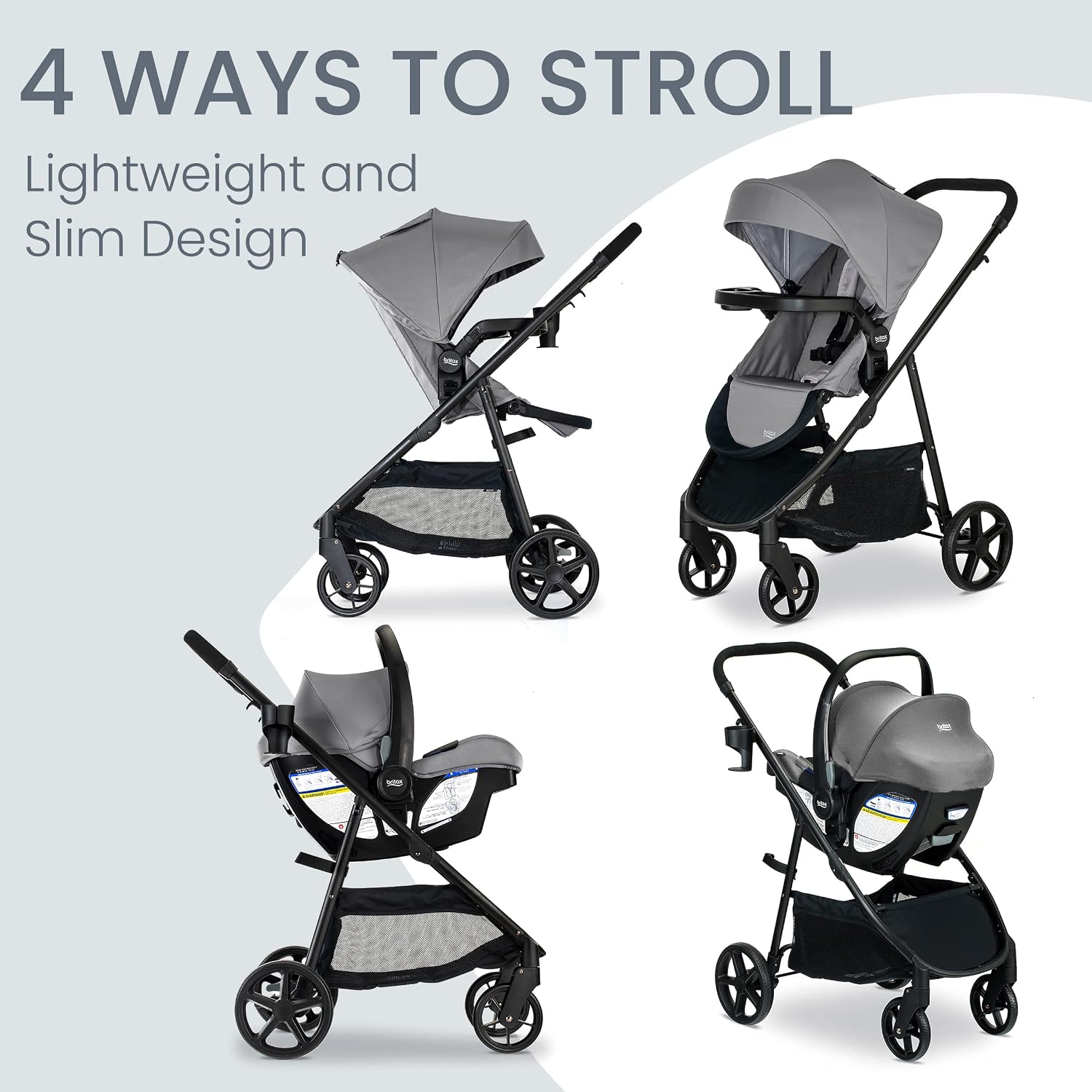 Britax Willow Brook Travel System, Car Seat Stroller Combo With Willow Infant Car Seat, Aspen Base, and Brook Stroller; ClickTight Technology, RightSize System and 4 Ways to Ride — Graphite Glacier