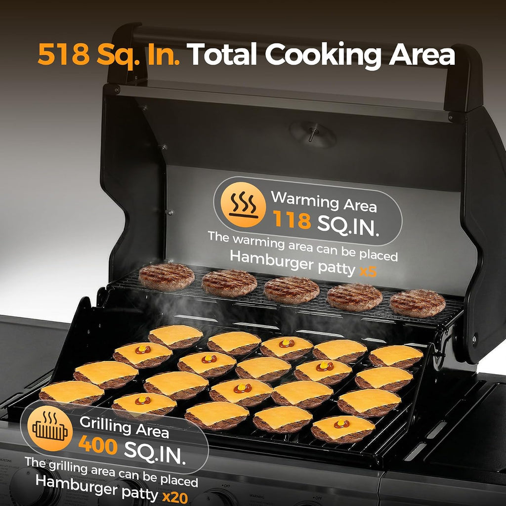 MASTER COOK 4+1 Burners Gas Grill, 518 Sqin Cooking Area, 52,000 BTU Propane Grill with Side Burner, Stainless Steel Cabinet Grill, Black
