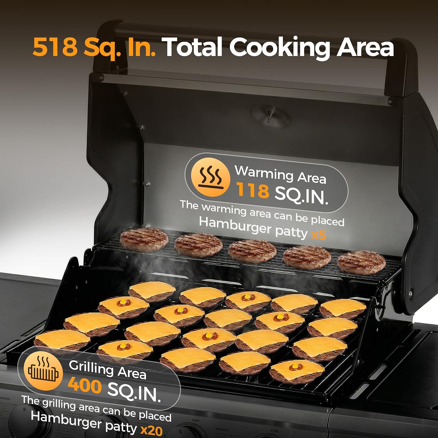 MASTER COOK 4+1 Burners Gas Grill, 518 Sqin Cooking Area, 52,000 BTU Propane Grill with Side Burner, Stainless Steel Cabinet Grill, Black