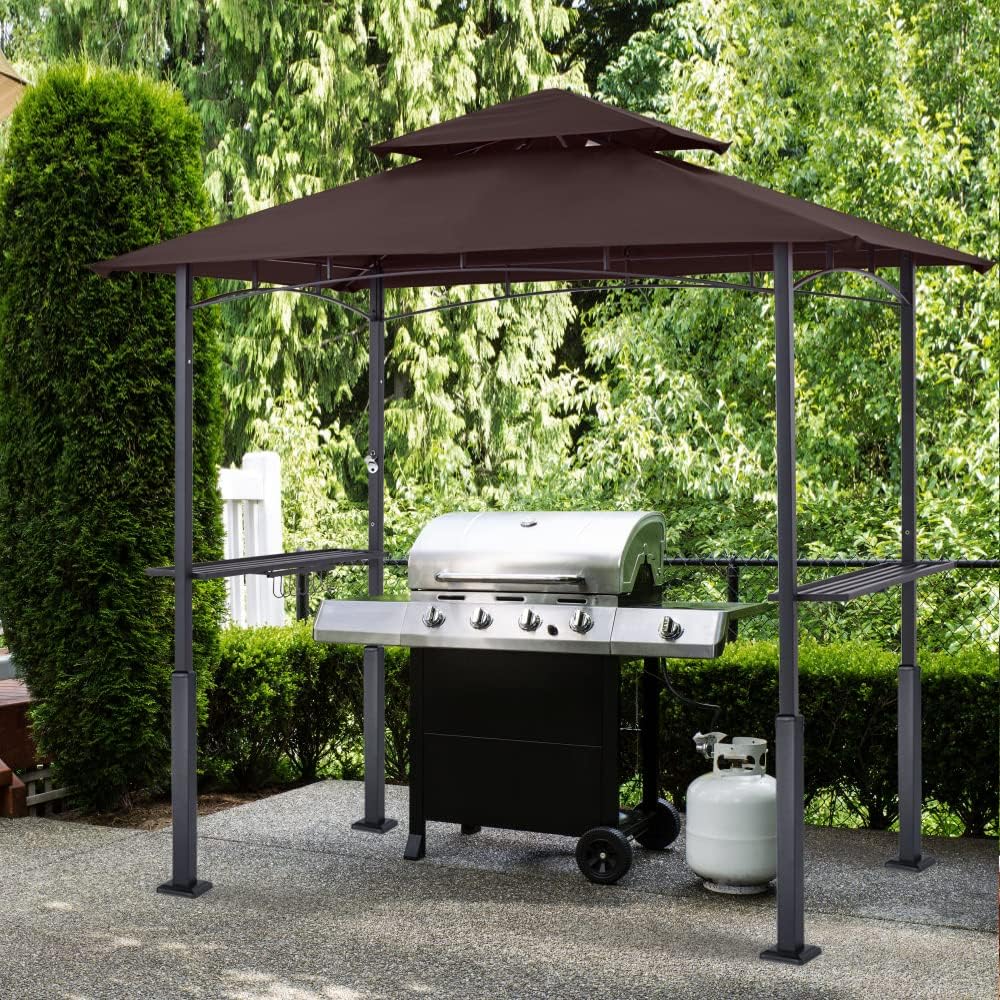 ABCCANOPY 8x5 Grill Gazebo - Outdoor BBQ Canopy Shelter with Led Light for Patio Backyard Grilling (Brown)
