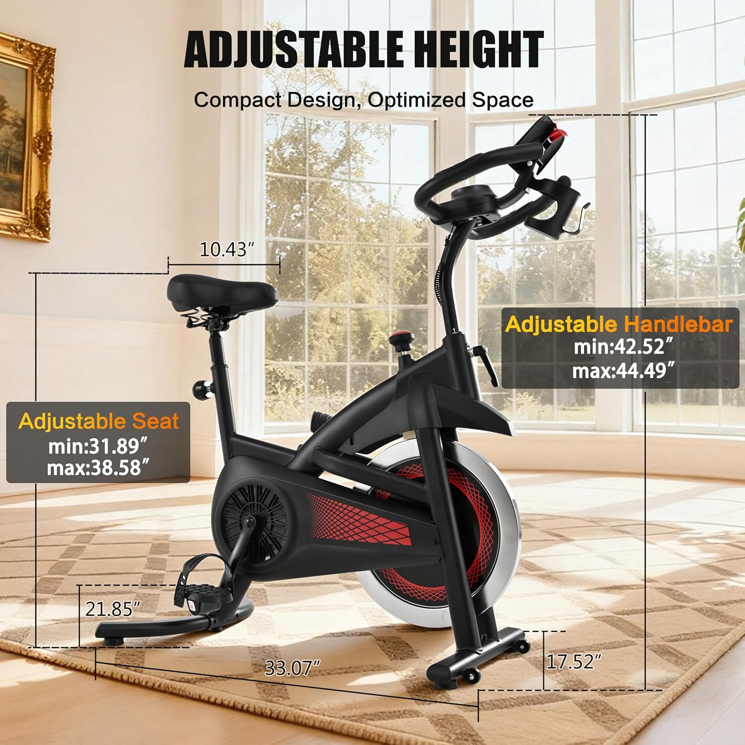 Exercise Bike Stationary Bike Indoor Cycling Bicycle for Home Gym Spinning Bike 300 lbs Weight Capacity Adjustable Seat/Handlebar for Office Workout Cardio