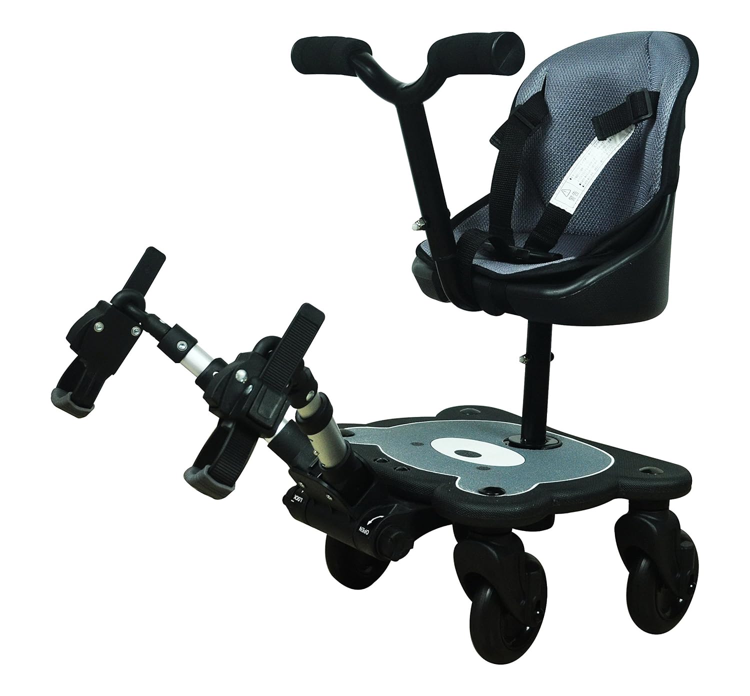 Englacha 2-in-1 Cozy 4-Wheel Rider, Black - Child Rider Stroller Attachment with Saddle Seat and Standing Platform - Universal Fit for Most Prams - Quick and Easy to Use - Designed for Safety