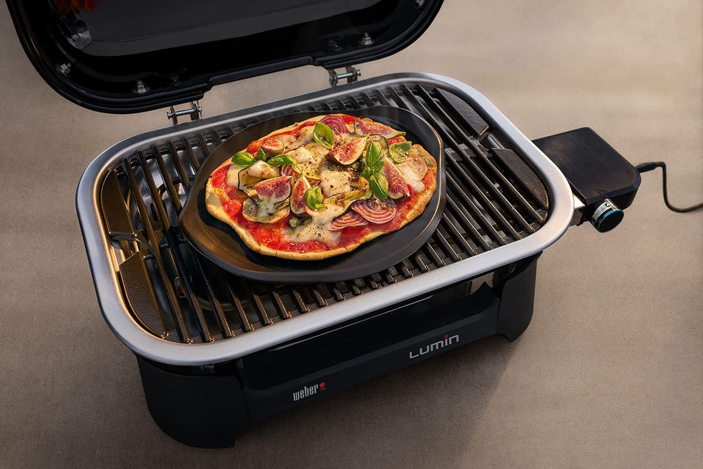 Weber Lumin Portable Electric Grill, Black – High‑Heat Outdoor BBQ Reaching 600°F for Searing, Smoking, Steaming & Warming – Ideal for Samll Spaces & Travel