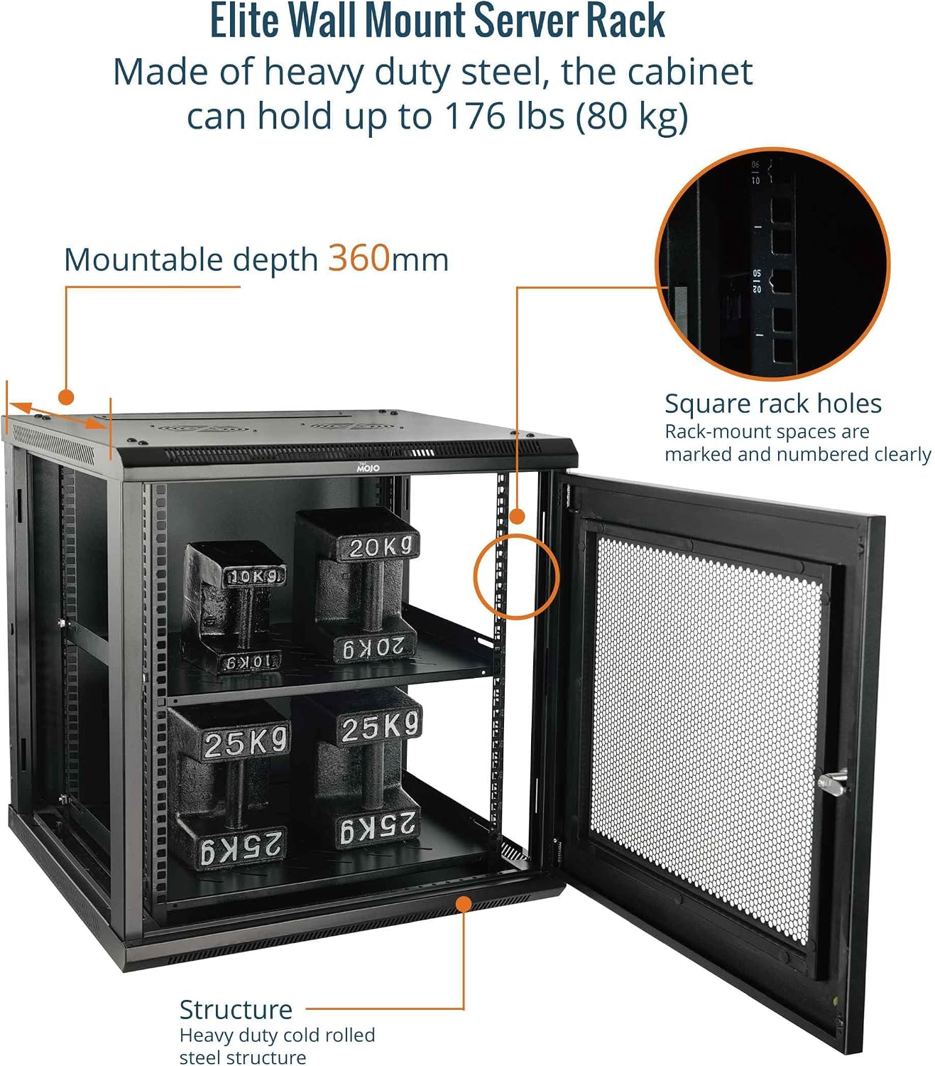 Tecmojo Elite Collection 12U Wall Mount Server Cabinet IT Network Rack Enclosure Lockable Mesh Door and Side Panels, with 2 Cooling Fans,17.7inch Depth, Hold up to 176Lbs,Black