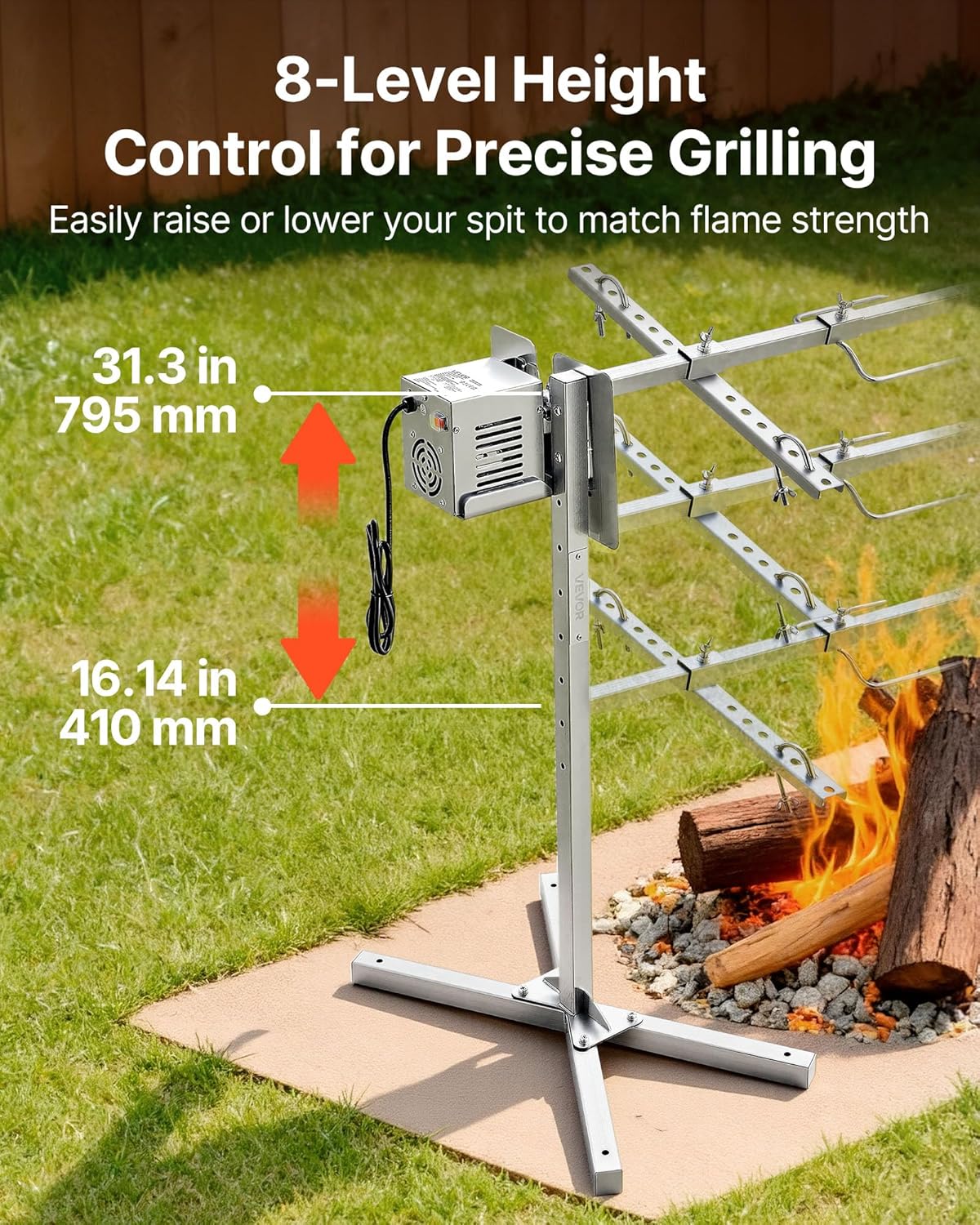 VEVOR Rotisserie Grill, 52in Electric Rotisserie Grill Kit 8 Level Height, BBQ Grills Rotisseries Kit with 132 lbs Load Capacity, Asador de Puerco, Stainless Steel Automatic Grilling Kits for Parties