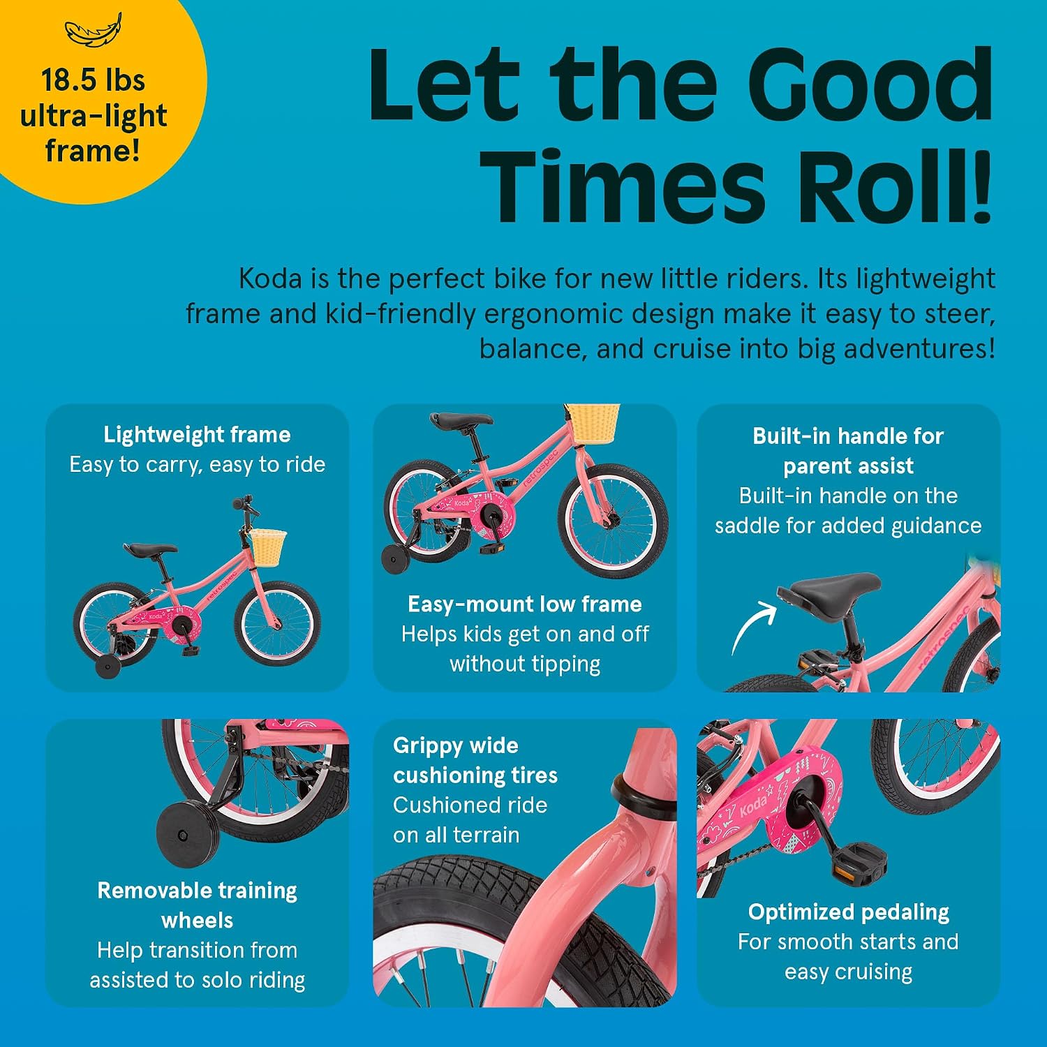Retrospec Koda Plus Kids Bike for Boys & Girls Ages 4-6 Years - Children's Bicycle, Adjustable Seat & Handlebars