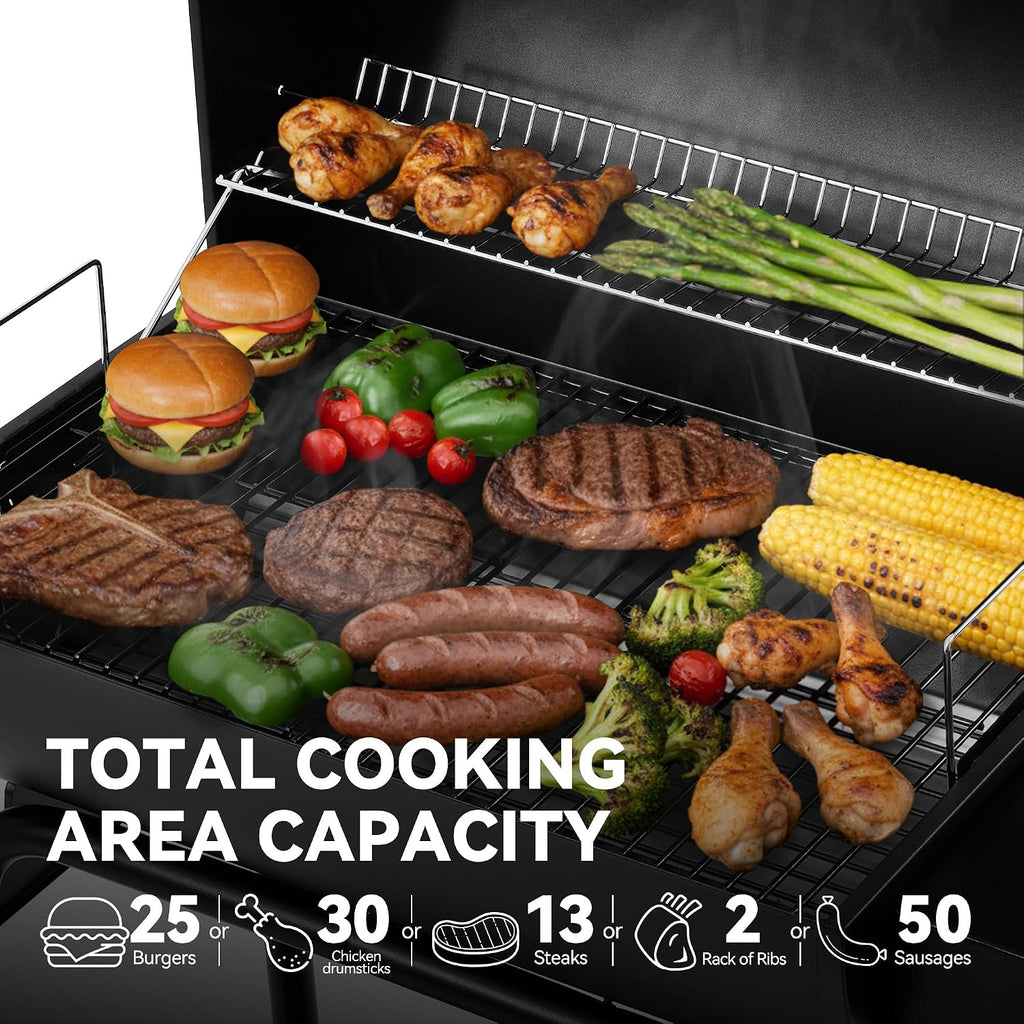 Royal Gourmet CC1830 28 Inch Barrel Charcoal Grill with Warming Rack, Outdoor BBQ Grill with 626 Sq. In. Grilling Space for Backyard, Patio and Parties, Black