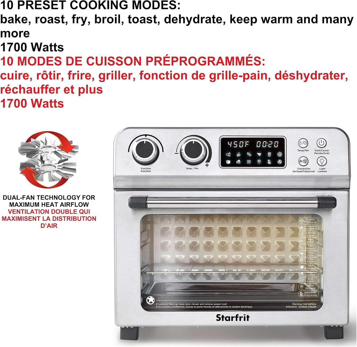 Starfrit 20.885-Quart 1,700-Watt Air Fryer Toaster Oven