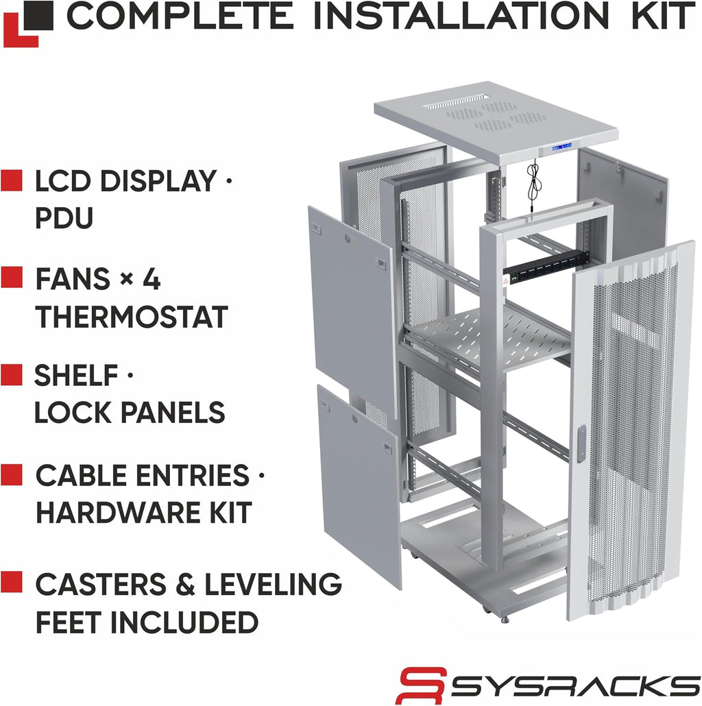 42U 35' Deep Server Rack Cabinet, 19' Floor-Standing Network Enclosure with Mesh Door, LCD Thermostat, 4 Cooling Fans, PDU, Shelf, Locking Panels, Casters, 1600 lb Capacity