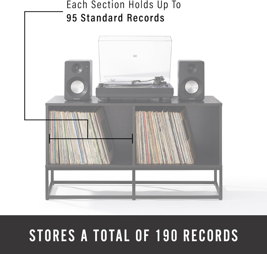 Crosley Furniture Enzo Medium Vinyl Record Storage TV Stand and Entertainment Center, Media Console, Black
