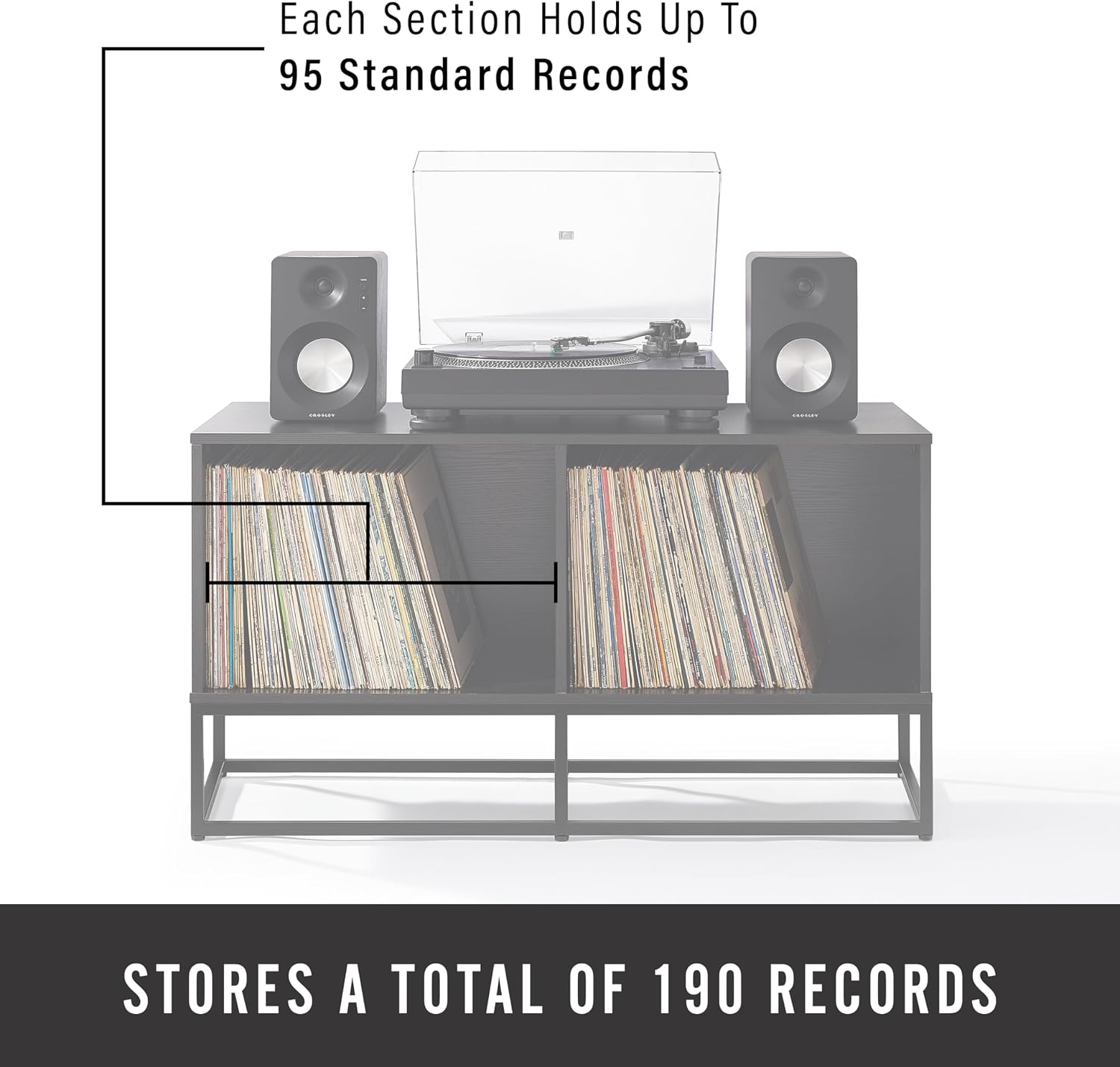 Crosley Furniture Enzo Medium Vinyl Record Storage TV Stand and Entertainment Center, Media Console, Black