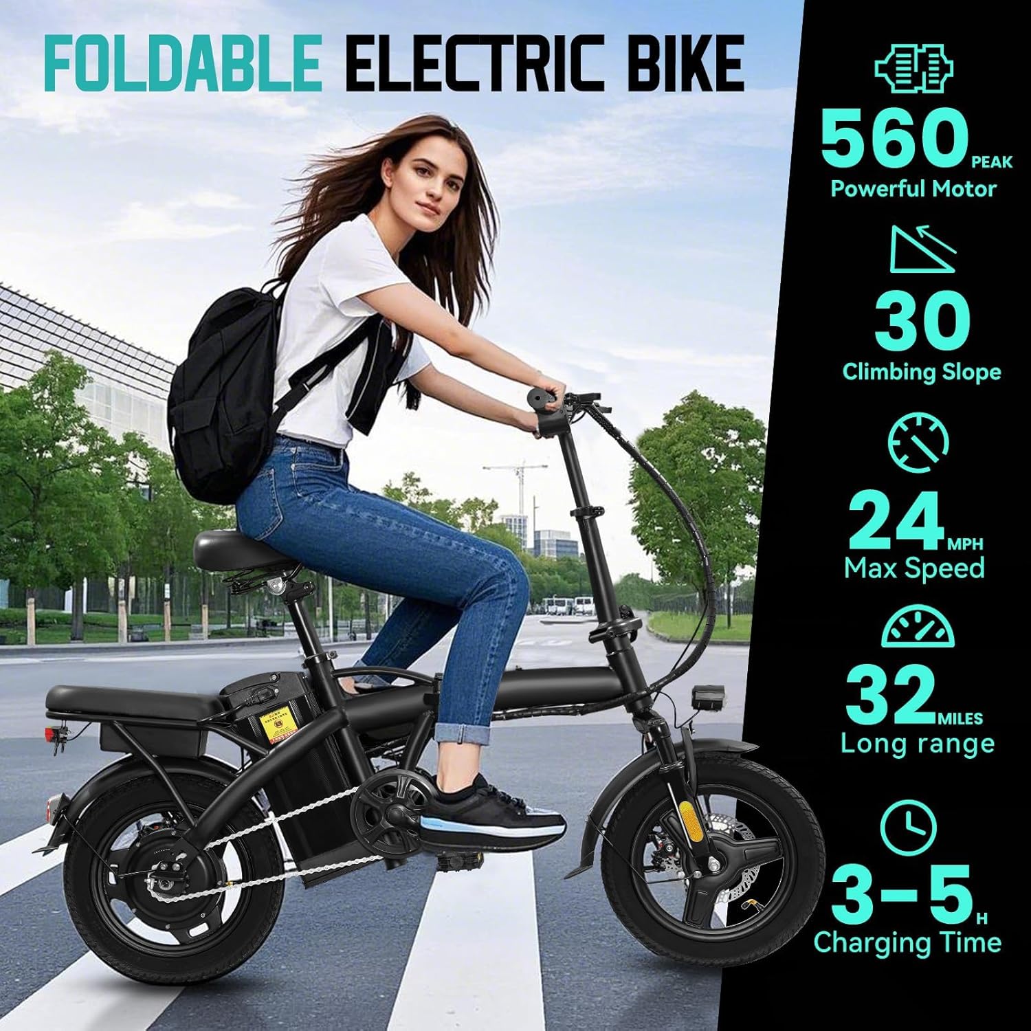 LELEKUAI Electric Bike for Adults and Teens, 520W-560W Motor, 20-24MPH, 32 Miles Range, 48V 10Ah Battery, 3-Level Pedal Assist, 14' Foldable Mini Electric Bicycle, UL 2849 Certified
