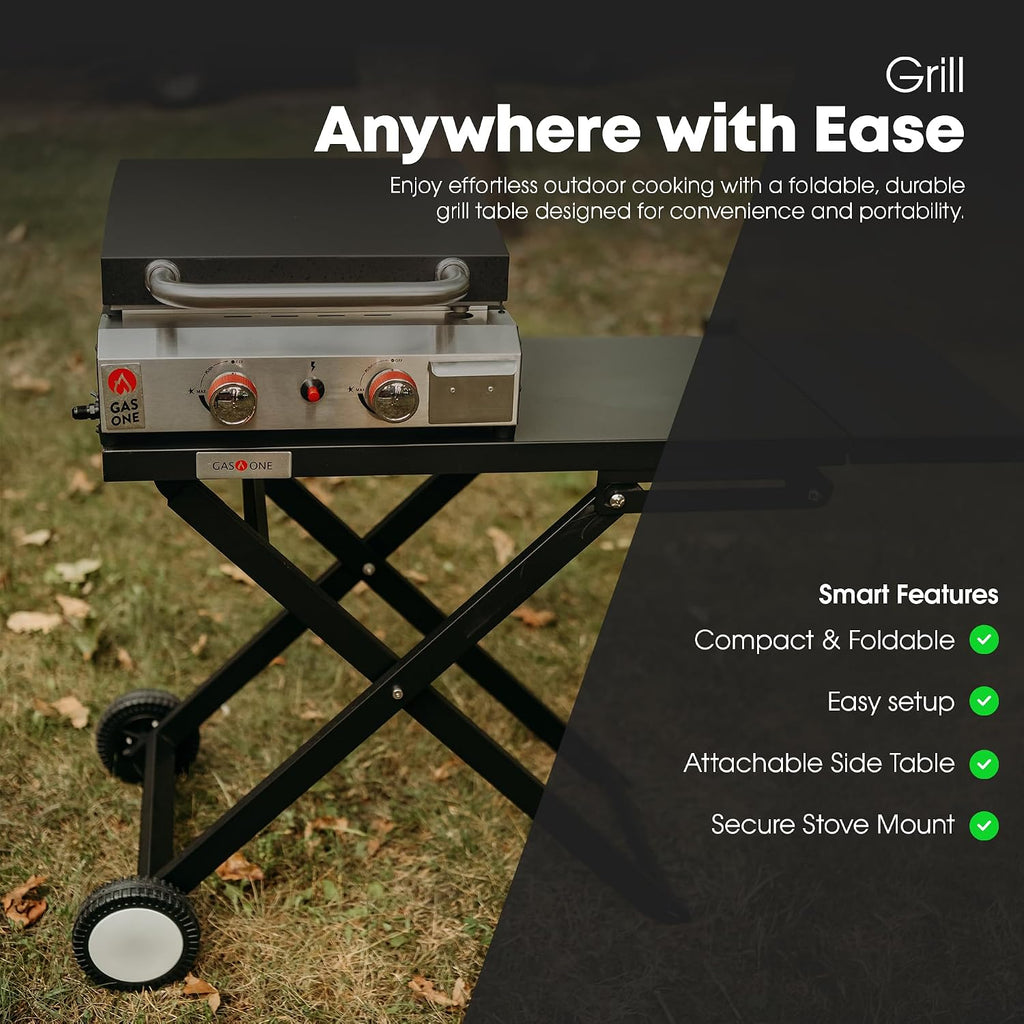 GasOne T-100F Foldable Cart for Grill –BBQ Grill Collapsible Cart with Wheels – Practical and Durable Portable Gas Grill Outdoor Table – Easy Assembly