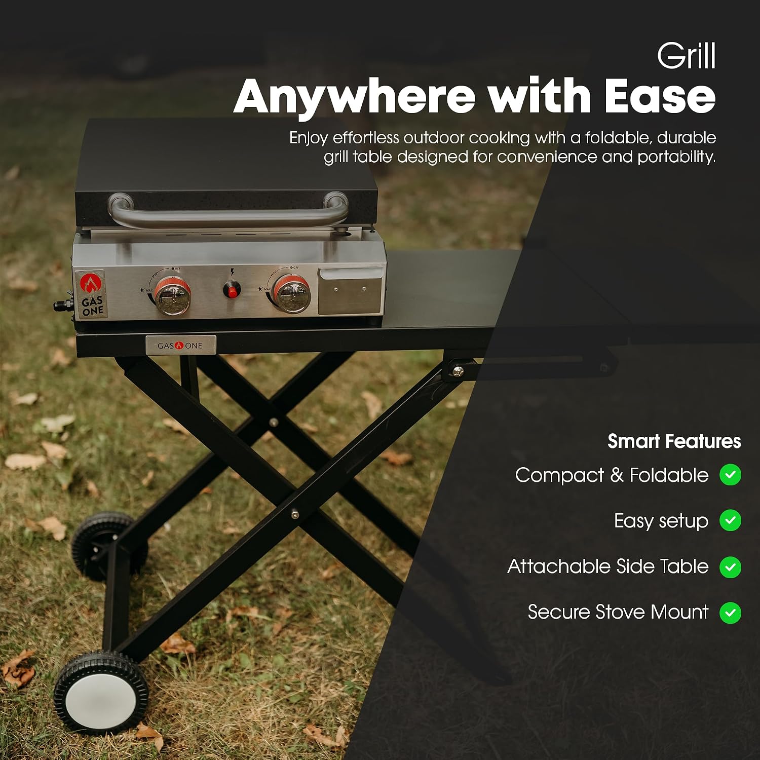 GasOne T-100F Foldable Cart for Grill –BBQ Grill Collapsible Cart with Wheels – Practical and Durable Portable Gas Grill Outdoor Table – Easy Assembly