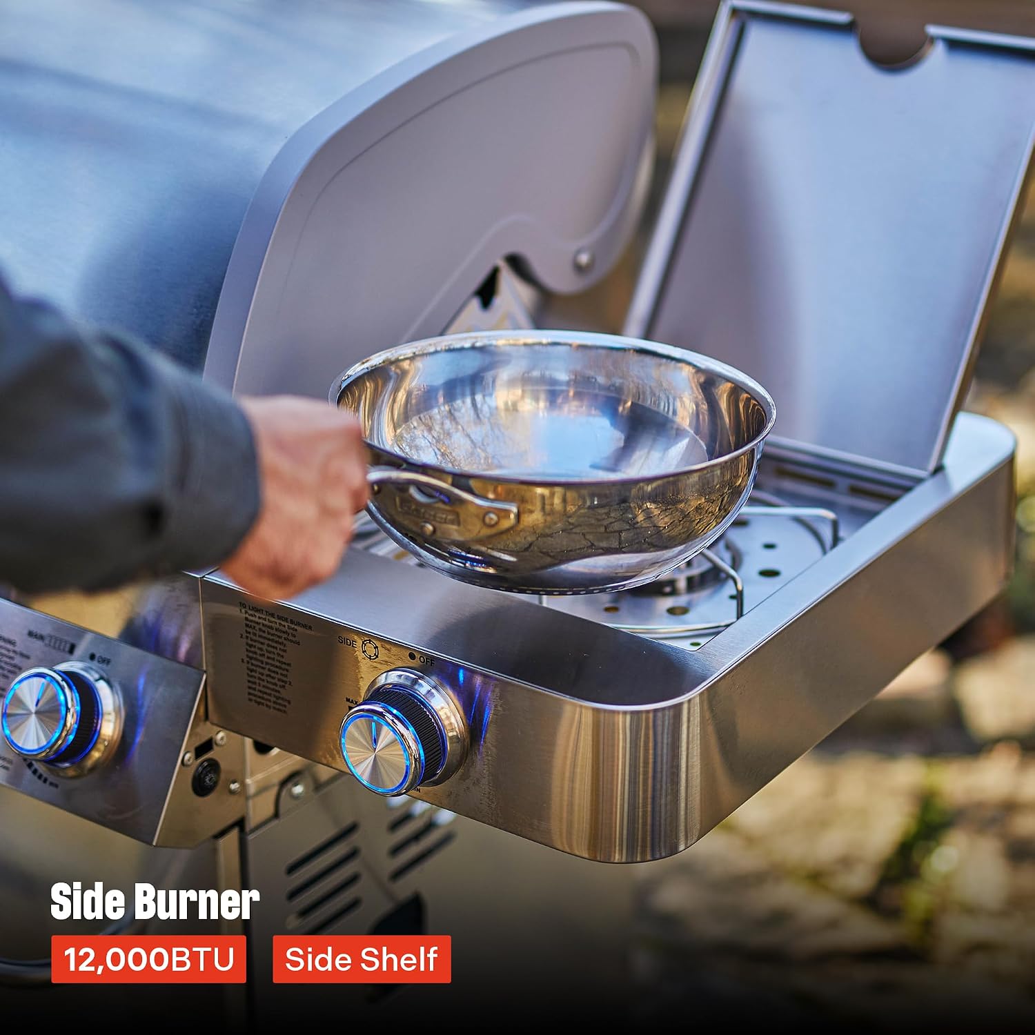 Monument Grills 6 Burner 640 sq.in. Stainless Steel Propane Gas Grill with a Rotisserie Kit, a Side Burner, a Built-In Thermometer, Large Cabinet Style Grill