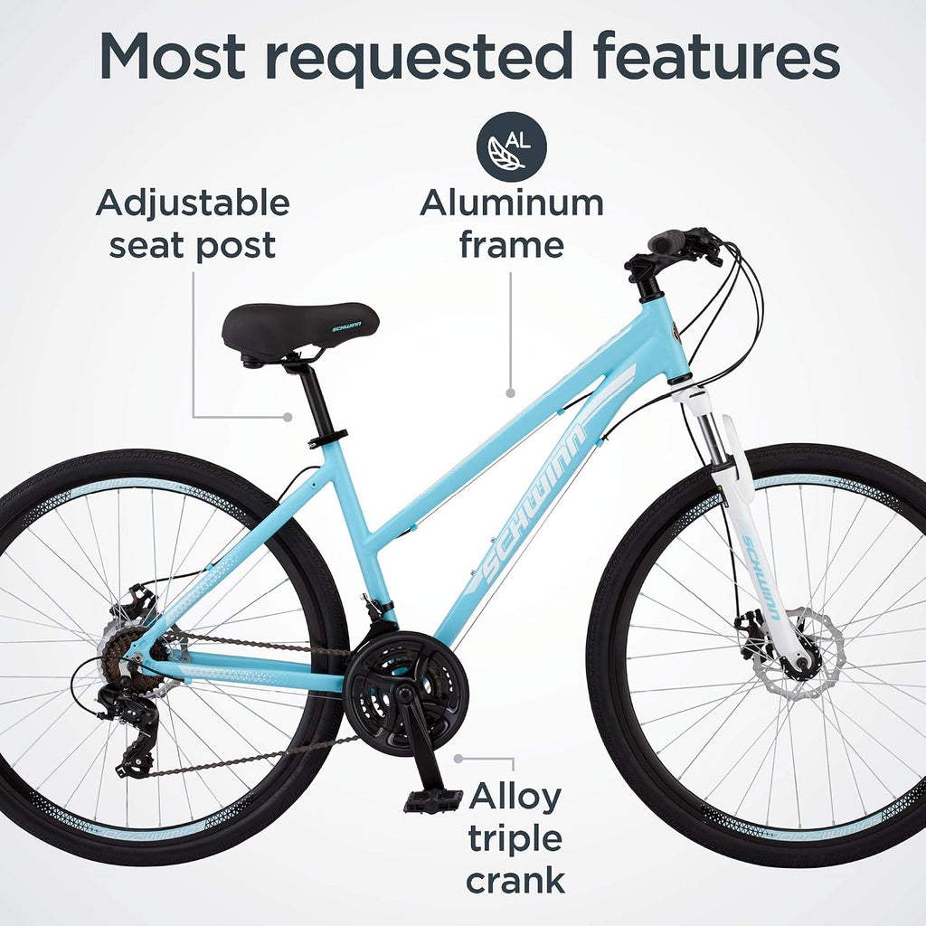 Schwinn GTX Comfort Adult Hybrid Bike, Men and Women, Dual Sport Bicycle, 700c Wheels, Step-Through or Step-Over Lightweight Aluminum Frame