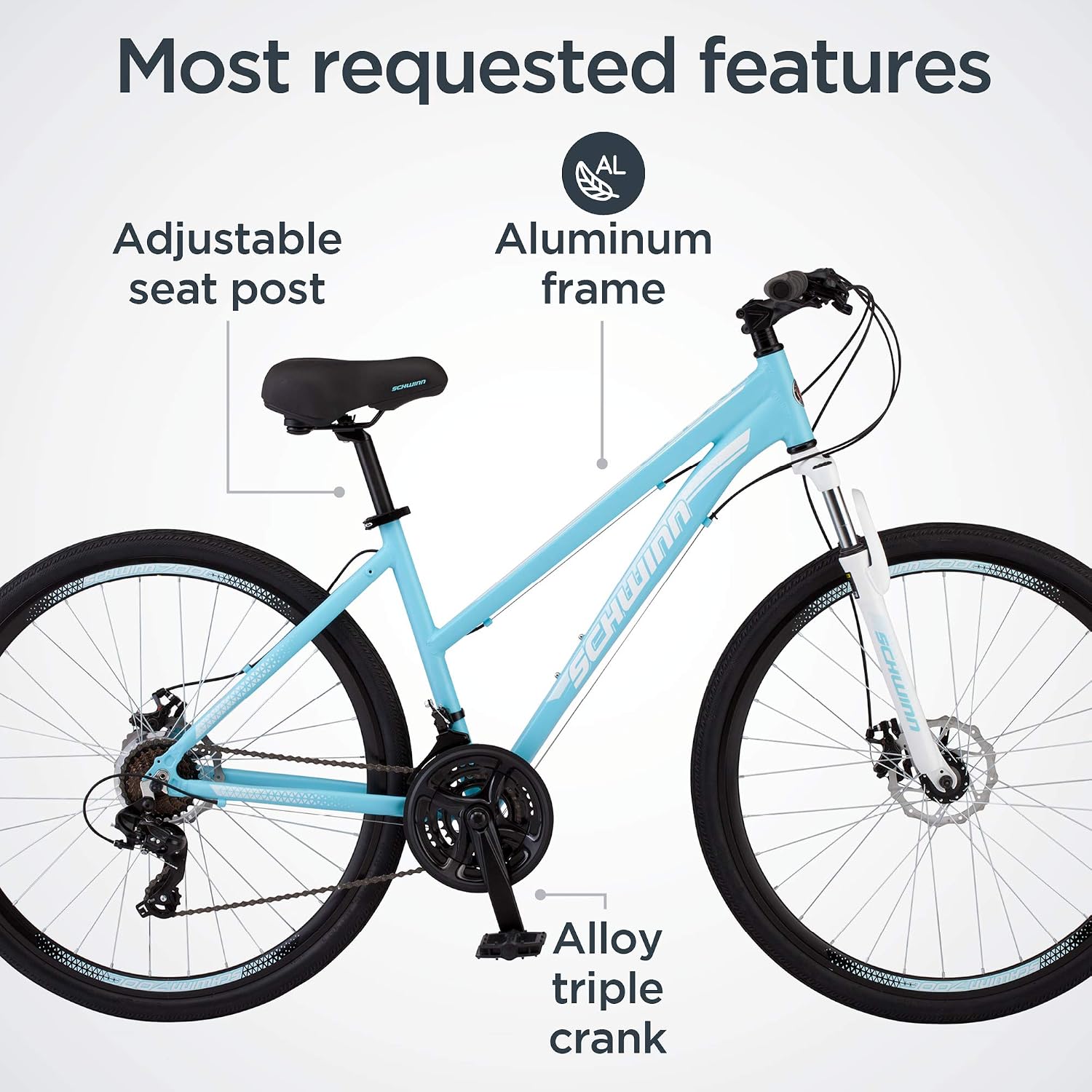 Schwinn GTX Comfort Adult Hybrid Bike, Men and Women, Dual Sport Bicycle, 700c Wheels, Step-Through or Step-Over Lightweight Aluminum Frame