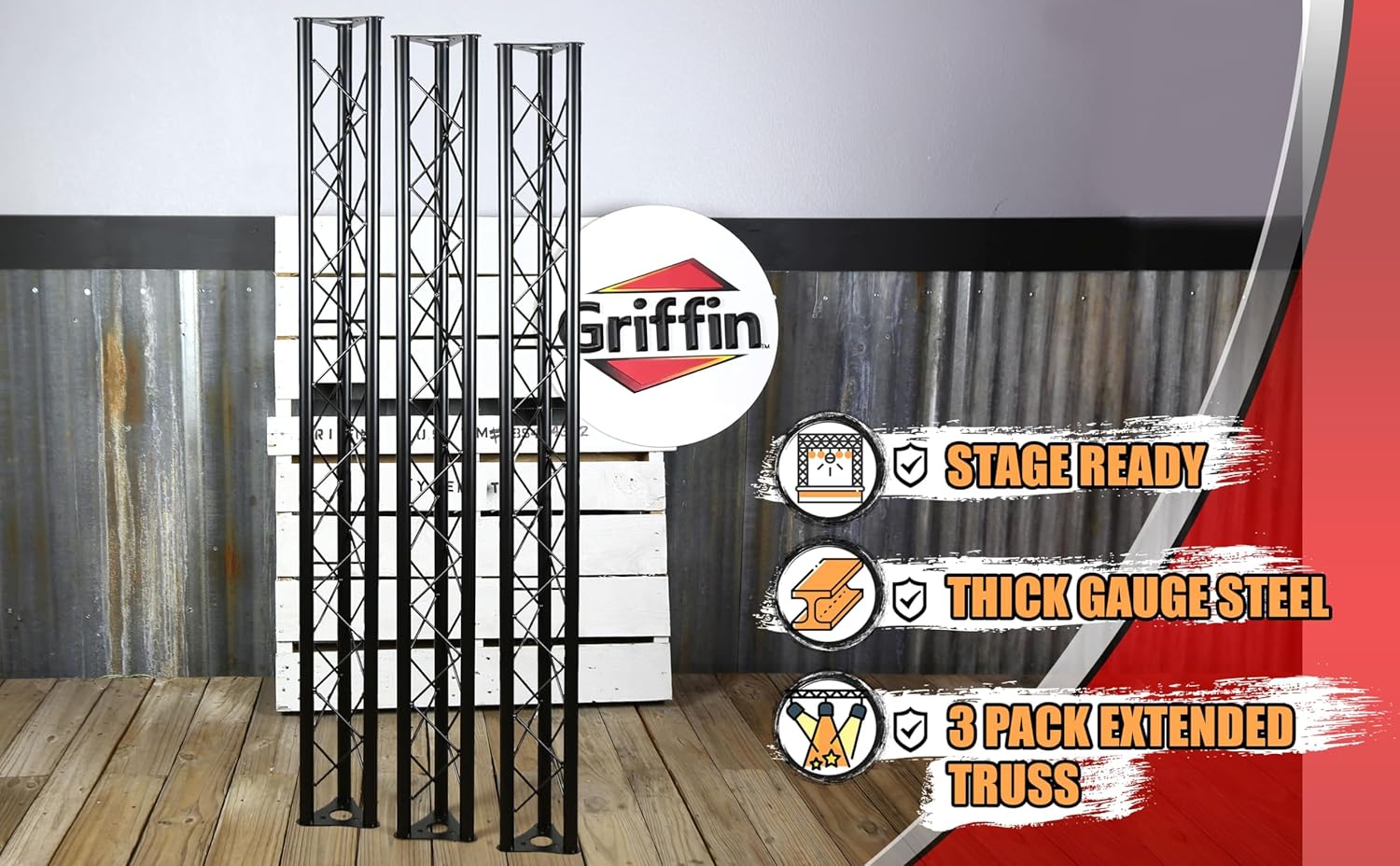 GRIFFIN 5Ft Triangle Truss Extension 6'x6'x6' (Stage-MountPRO Series) – Trussing Sections for DJ Booth Lighting System Stand – Mount Light Cans & Sound Effects for Audio Equipment Gear