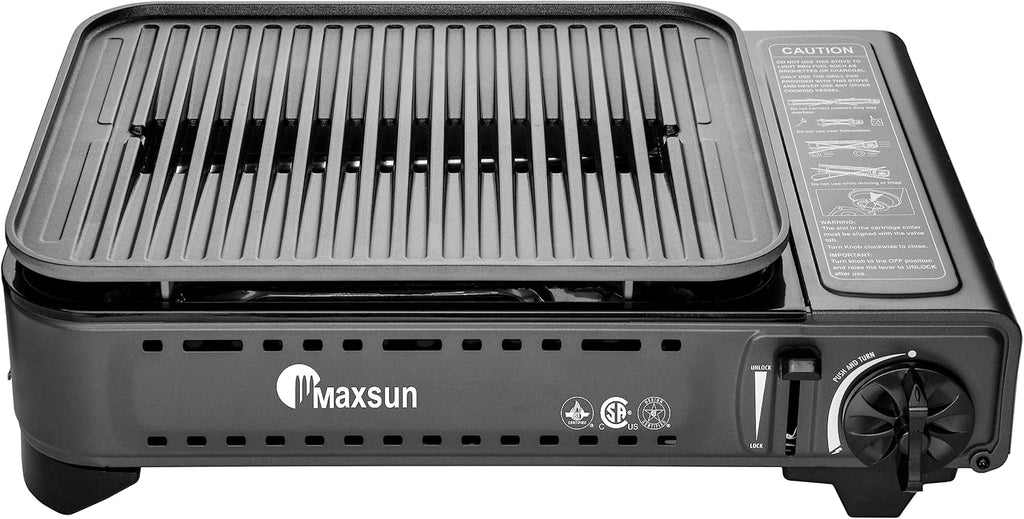 MAXSUN Portable Butane Grill, Tabletop BBQ Camping Stove MS-8, 7,250BTU Outdoor Gas Grill with Nonstick Plate, Fast Heat-Up Portable Cooker for Tailgating, Picnics & Korean BBQ