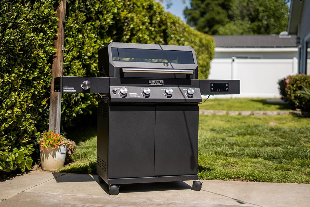 Monument Grills Denali Series, 4+1 Liquid Propane Gas Smart BBQ Grill, 4 Burners & 1 Side Burner Denali 425 with Smart Technology and Knob Controls, Black