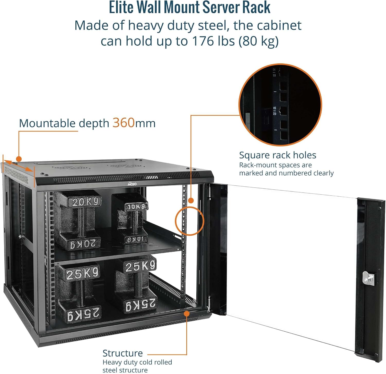 Tecmojo Elite Collection 9U Wall Mount Server Cabinet IT Network Rack Enclosure Lockable Glass Door and Side Panels, with 2 Cooling Fans,17.7inch Depth, Hold up to 176Lbs,Black