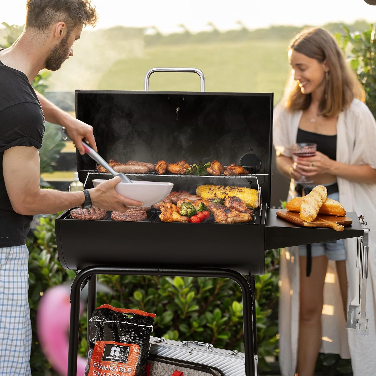 Royal Gourmet CC1830 28 Inch Barrel Charcoal Grill with Warming Rack, Outdoor BBQ Grill with 626 Sq. In. Grilling Space for Backyard, Patio and Parties, Black