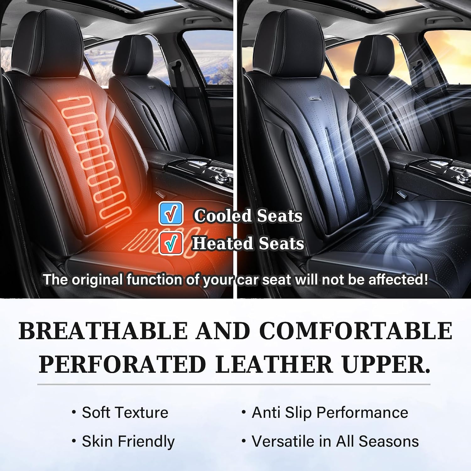 Coverado Car Seat Covers Full Set, Black Leather Seat Cover for Cars, Luxury Waterproof Seat Cover, Front and Back Car Seat Protector Car Seat Cushion Universal Fit for Most Cars