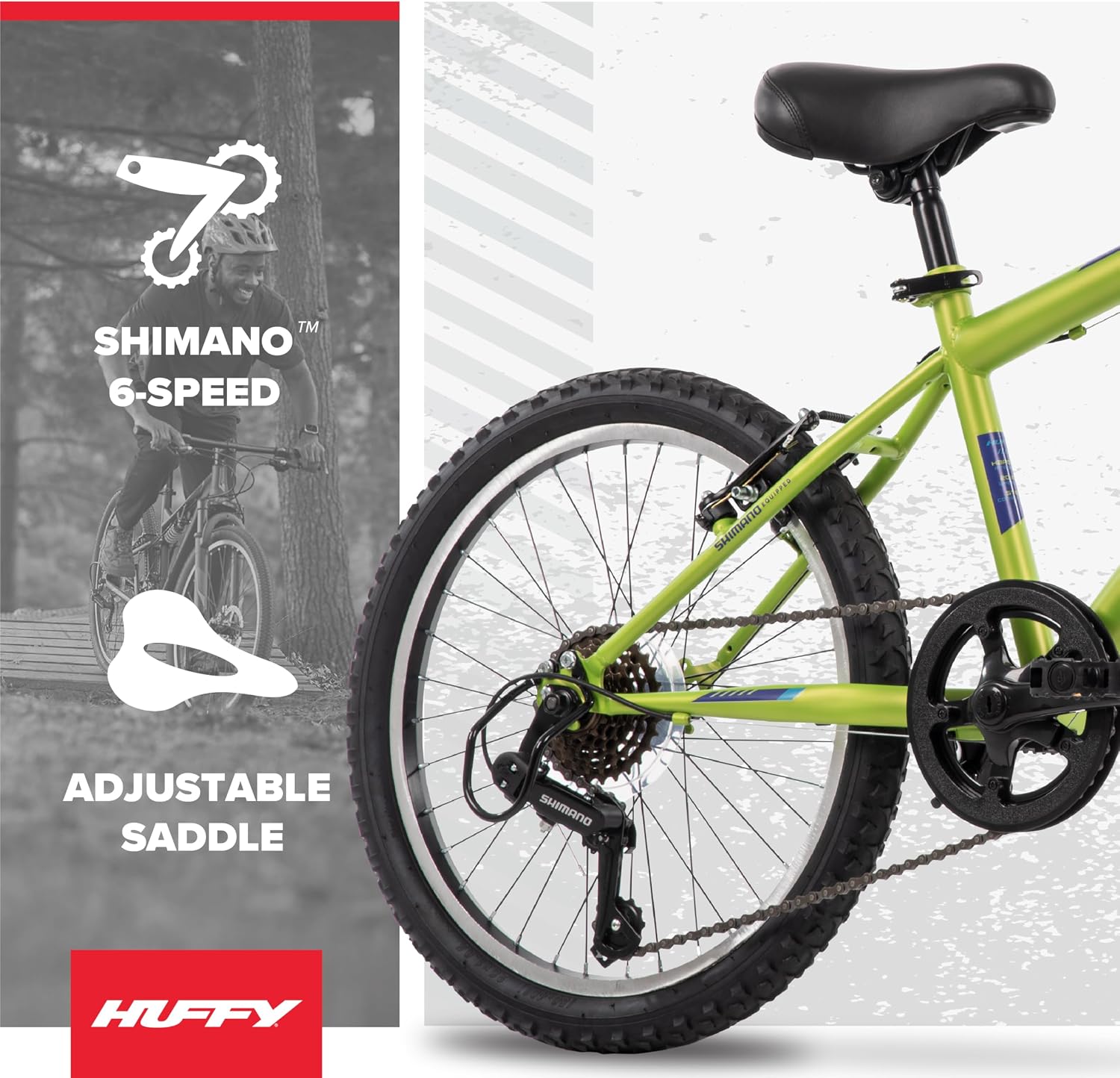 Huffy Stone Mountain Bike for Men and Women, 20'/24'/26', 6-Speed (20') or 21-Speed, Front or Dual Suspension (Varies), Multiple Colors, Adjustable Saddle, Shimano Equipped, All-Terrain Tires