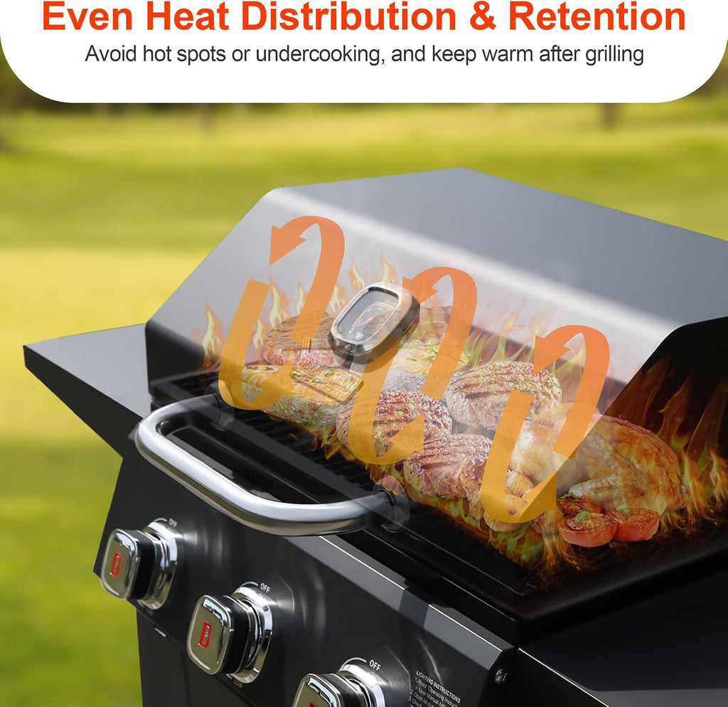 BRANDMAN GRILLS SINCE 1987 3-Burner Propane Gas Grill, 27,000 BTU BBQ Grill with Porcelain-Enameled Grates, Built-In Thermometer, Side Shelves, Heavy-Duty Wheels – Outdoor Grill for Patio & Backyard