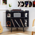 Corner Record Player Stand with Charging Station & USB Ports, 3 Tier Mid Century Modern Vinyl Record Storage Cabinet, Wood Turntable Stand for Music Room, Living Room, Small Space