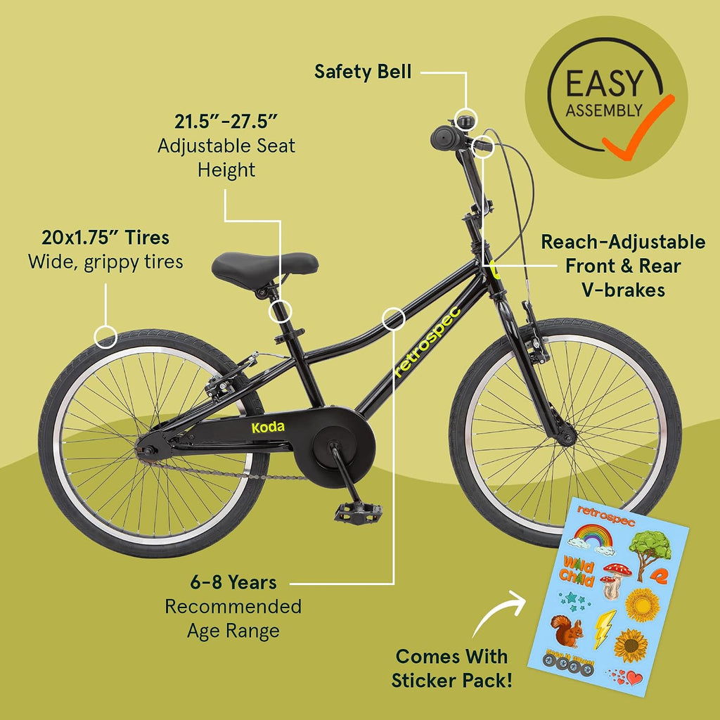 Retrospec Koda Plus Kids Bike for Boys & Girls Ages 6-8 Years - Children's Bicycle, Adjustable Seat & Handlebars