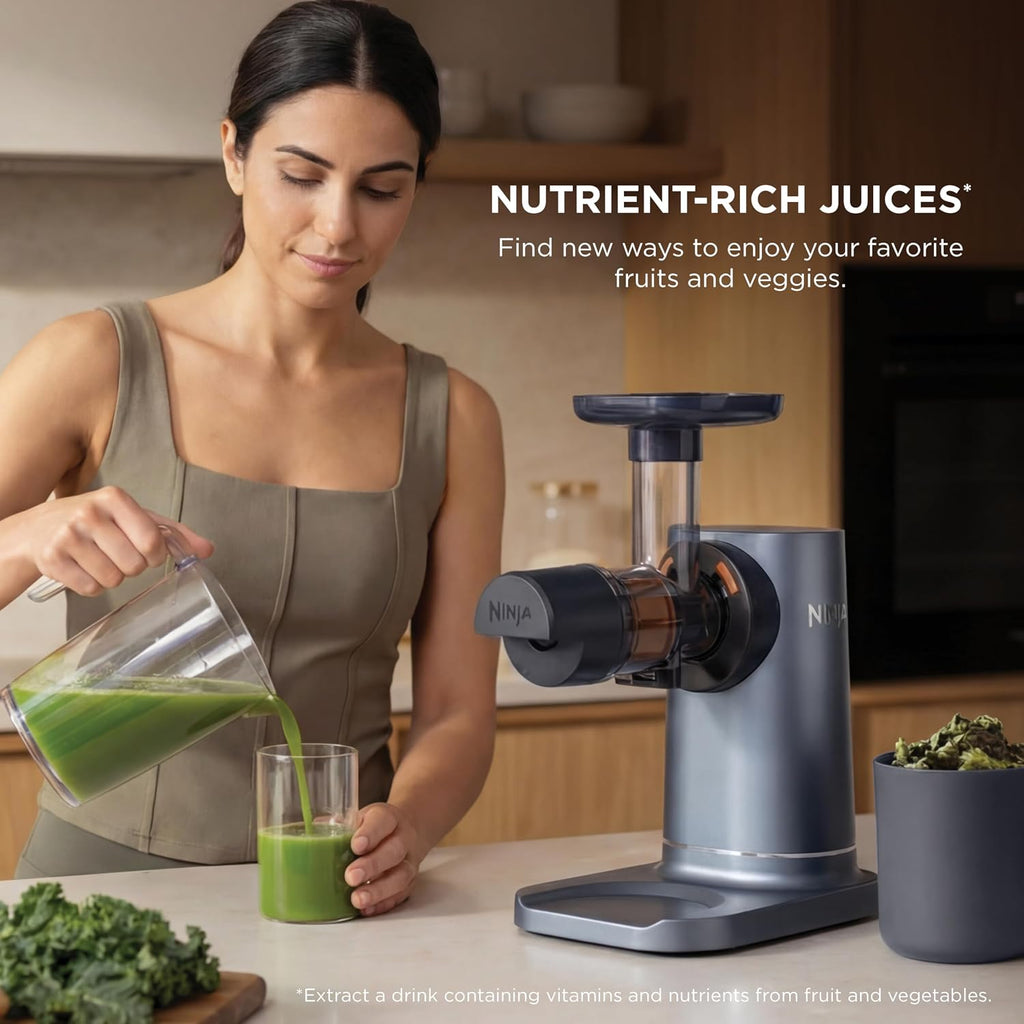 Ninja NeverClog Cold Press Juicer | Powerful Electric Slow Masticating Juicer with Pulp Control | XL Capacity | 24 oz. Juice Jug & 36 oz. Pulp Container | Dishwasher Safe | Navy | 150W | JC151NV