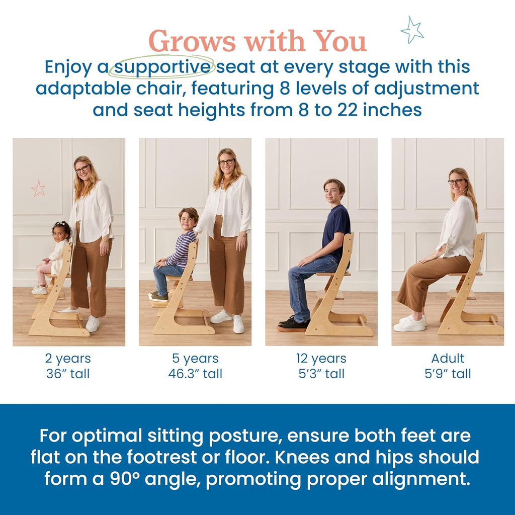 ECR4Kids Grows with Me Chair, Transitional Chair, Natural