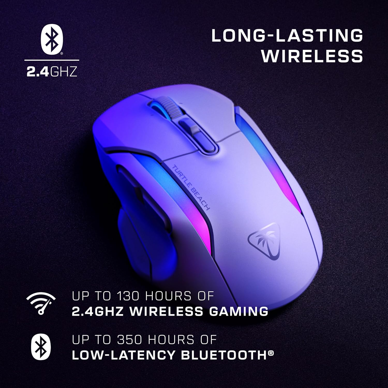 Turtle Beach Kone II Air Wireless RGB Gaming Mouse, 350-Hr Rechargeable Battery, 26000 DPI Optical Sensor, 100M Click Optical Switches, 21 Customizable Inputs, Ergonomic, 4D Scroll Wheel– Arctic White