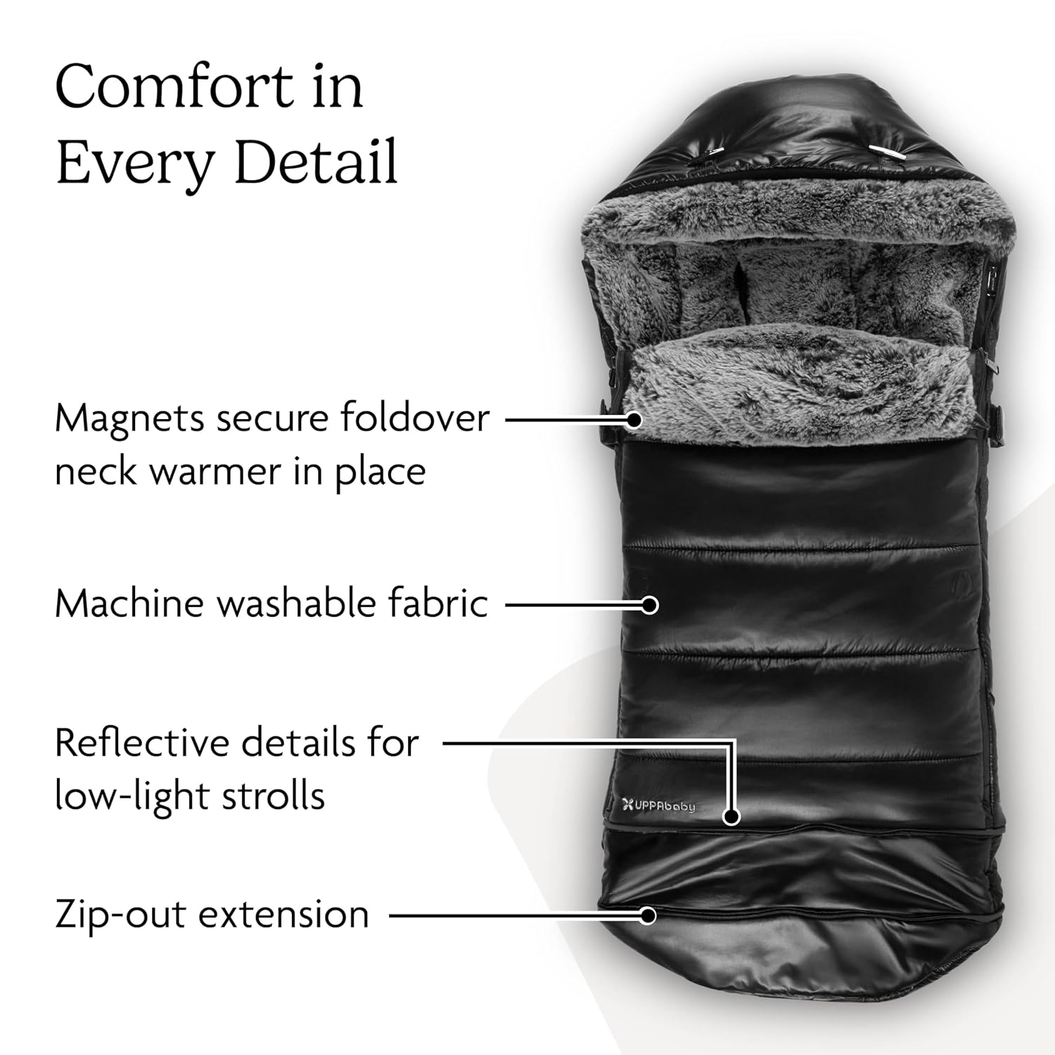 UPPAbaby CozyGanoosh Luxe 2-in-1 Footmuff - Fits Strollers + RumbleSeat – Ultra-Plush with Zip-Out Liner, All-Season Weatherproof Cover - Lyla (Onyx Nylon)