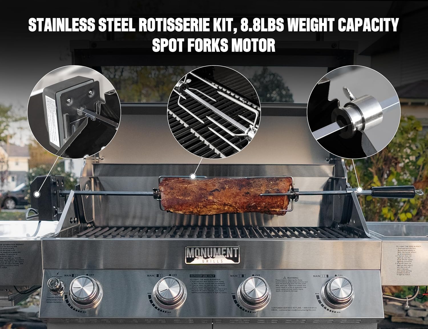 Monument Grills Larger Convertible 4-Burner Natural Gas Grill Stainless Steel Cabinet Style Propane Grills with Rotisserie Kit(2 items)
