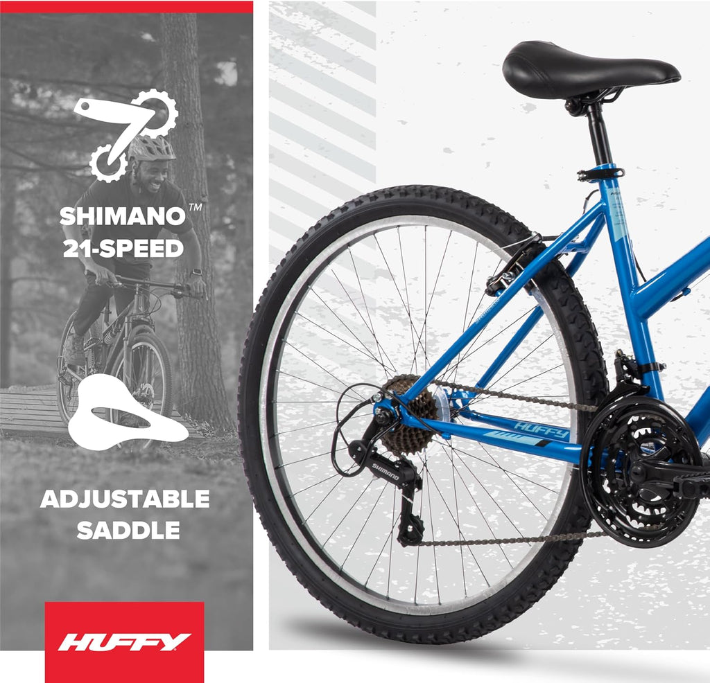 Huffy Stone Mountain Bike for Men and Women, 20'/24'/26', 6-Speed (20') or 21-Speed, Front or Dual Suspension (Varies), Multiple Colors, Adjustable Saddle, Shimano Equipped, All-Terrain Tires