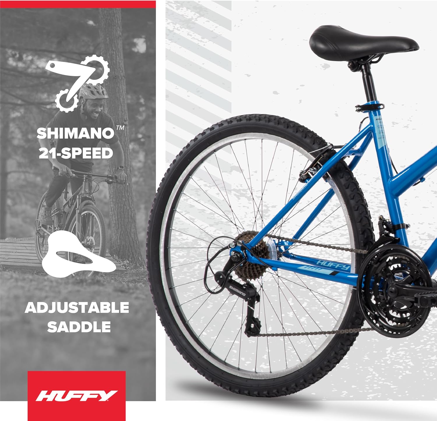 Huffy Stone Mountain Bike for Men and Women, 20'/24'/26', 6-Speed (20') or 21-Speed, Front or Dual Suspension (Varies), Multiple Colors, Adjustable Saddle, Shimano Equipped, All-Terrain Tires