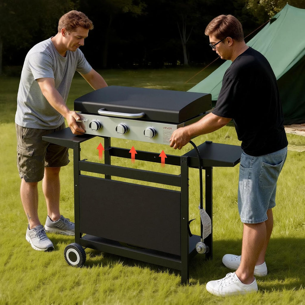 VEVOR Gas Griddle, 3-Burner Flat Top Grill, Propane Griddle with Wheels, Lid, 33000 BTU Outdoor Flat Top Grills for Pan-Frying, Grilling, Stir-Frying, & BBQ, Pulse Ignition, Removable Top Design