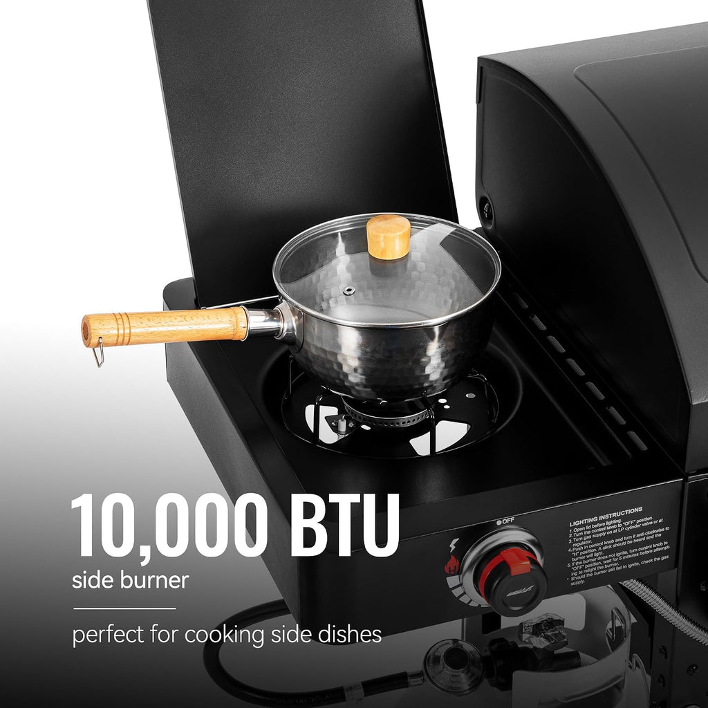 ZH3005 2-Burner Gas and Charcoal Combo Grill with Side Burner, 34,000 BTU Dual Fuel Grill, 823 Sq. In. Cooking Area, for Outdoor Patio Garden Picnic Backyard Cooking, Black