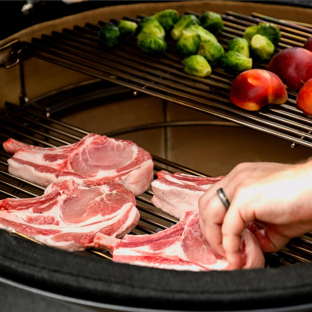 Kamado Joe® Classic Joe™ I Premium 18-inch Ceramic Charcoal Grill and Smoker in Red with Cart, Side Shelves, Grill Gripper, and Ash Tool. 250 Cooking Square Inches, 2 Tier Cooking System, Model KJ23RH