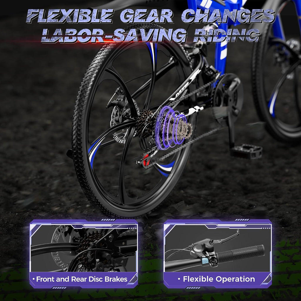 Outroad 26 Inch Folding Mountain Bike, 21 Speed Full Suspension High-Carbon Steel MTB Foldable Bicycle, Dual Disc Brake Non-Slip Folding Bikes for Adults/Men/Women, Black, Orange and Green