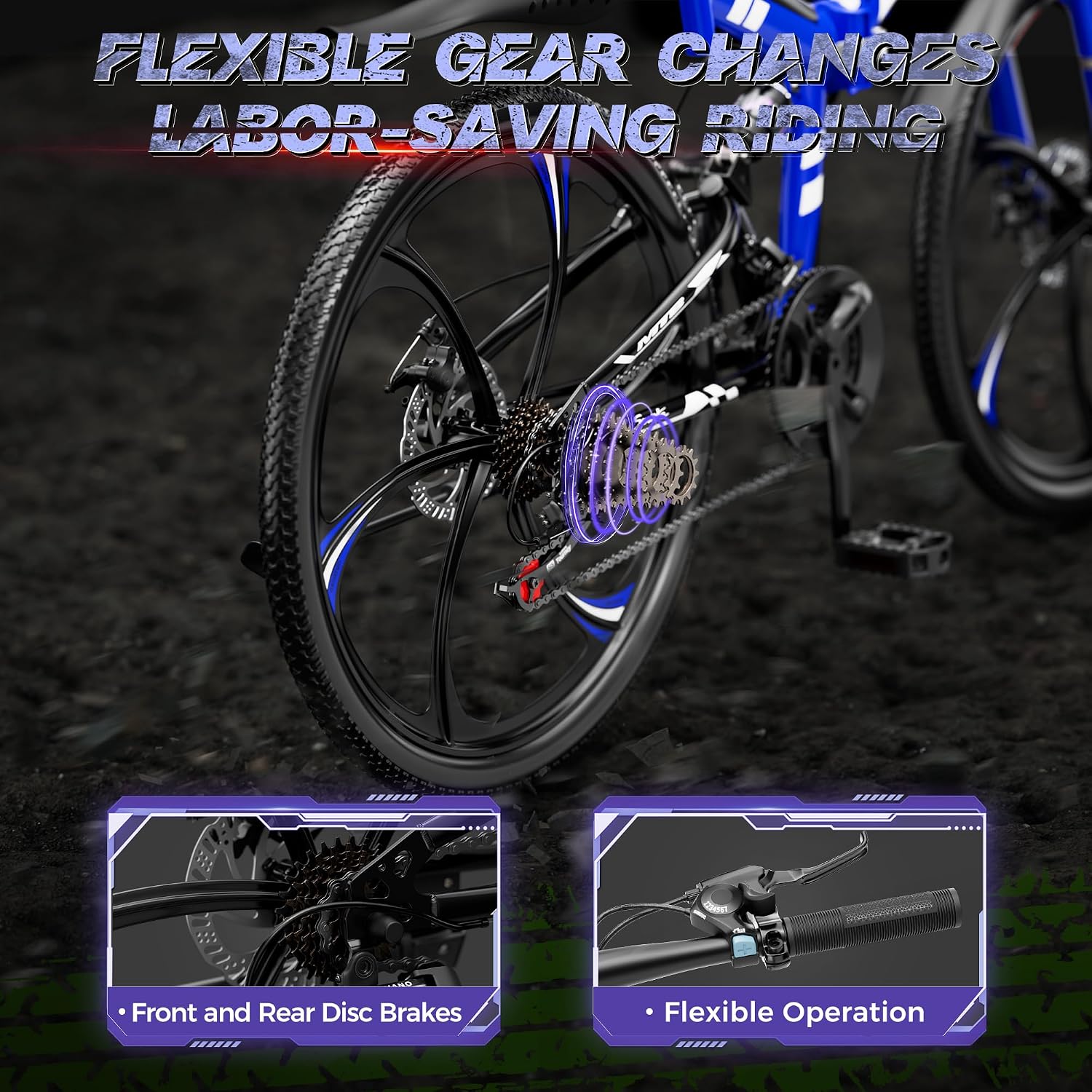 Outroad 26 Inch Folding Mountain Bike, 21 Speed Full Suspension High-Carbon Steel MTB Foldable Bicycle, Dual Disc Brake Non-Slip Folding Bikes for Adults/Men/Women, Black, Orange and Green