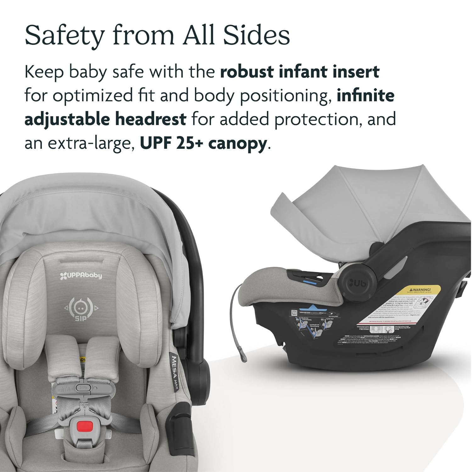 UPPAbaby Mesa Max Infant Car Seat/Base with Load Leg and Robust Infant Insert Included/Innovative Safety Features + Simple Installation/Direct Stroller Attachment/Anthony (White+Grey Chenille)