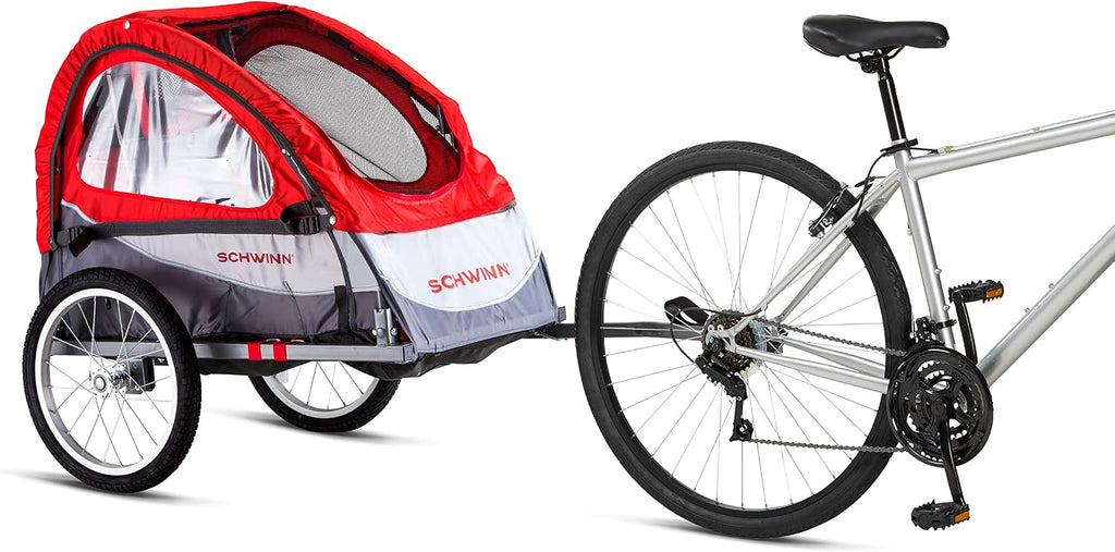 Schwinn Trailblazer Plus Kids Bike Trailer, Single Seat, Universal Coupler, Folding Frame, Quick-Release Wheels, Canopy with Bug Screen and Weather Shield, Schwinn Bike Trailer for Kids