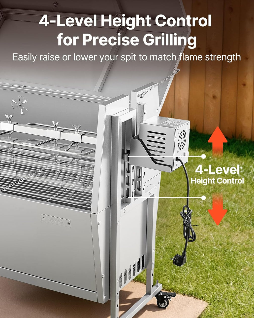 VEVOR Rotisserie Grill, 46in BBQ Outdoor Pig & Lamb Spit Roaster, Charcoal Spit Roaster with 132 LBS Capacity, Wheels & 4-Level Height, Stainless Steel Rotisserie Grill Kit for Camping Outdoor Parties