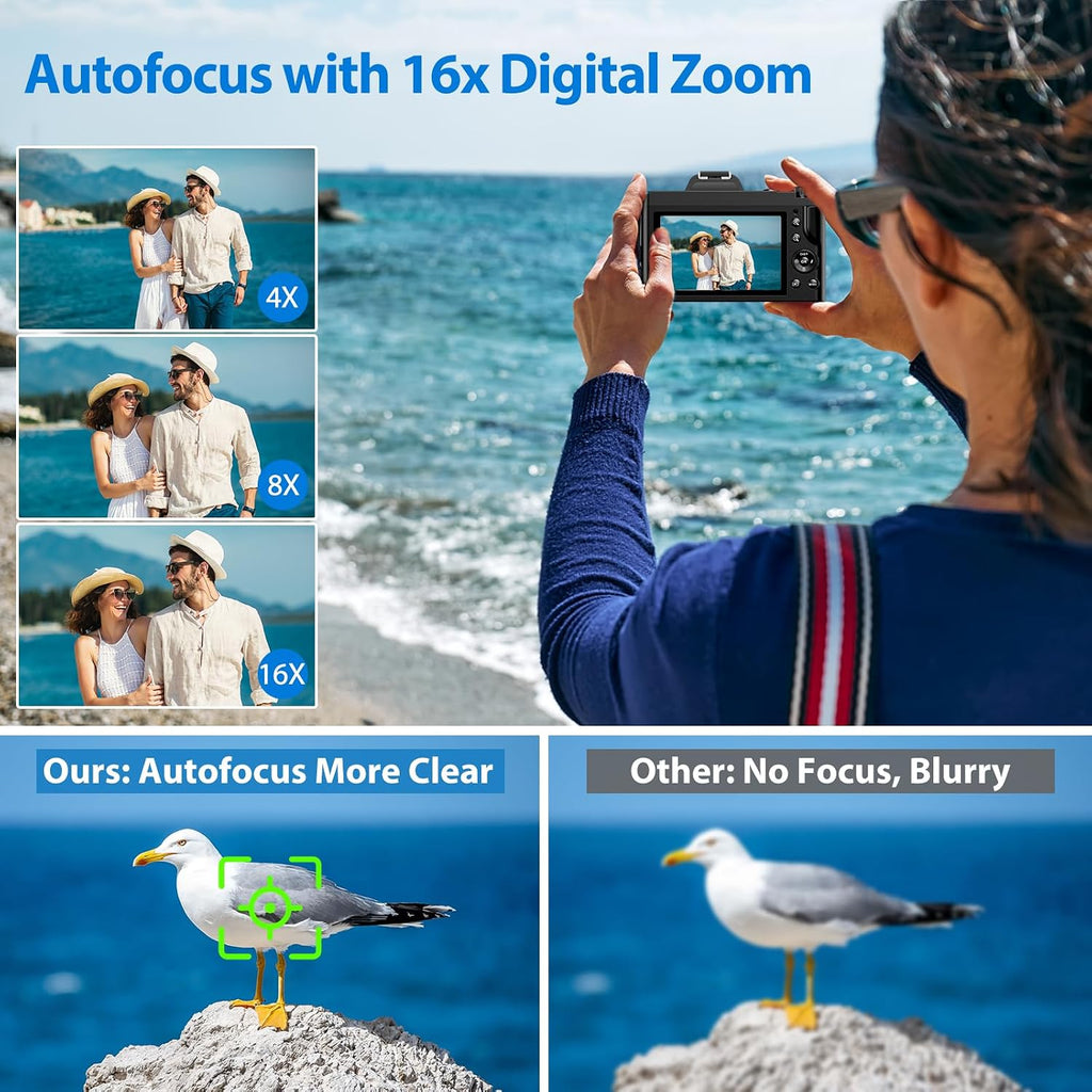 5K Digital Camera WiFi Autofocus Vlogging Camera for YouTube 48MP Camera for Photography and Video, 3.5' Screen Travel Cameras with UV Filter, Anti-Shake,16X Digital Zoom,32GB SD Card,2 Batteries