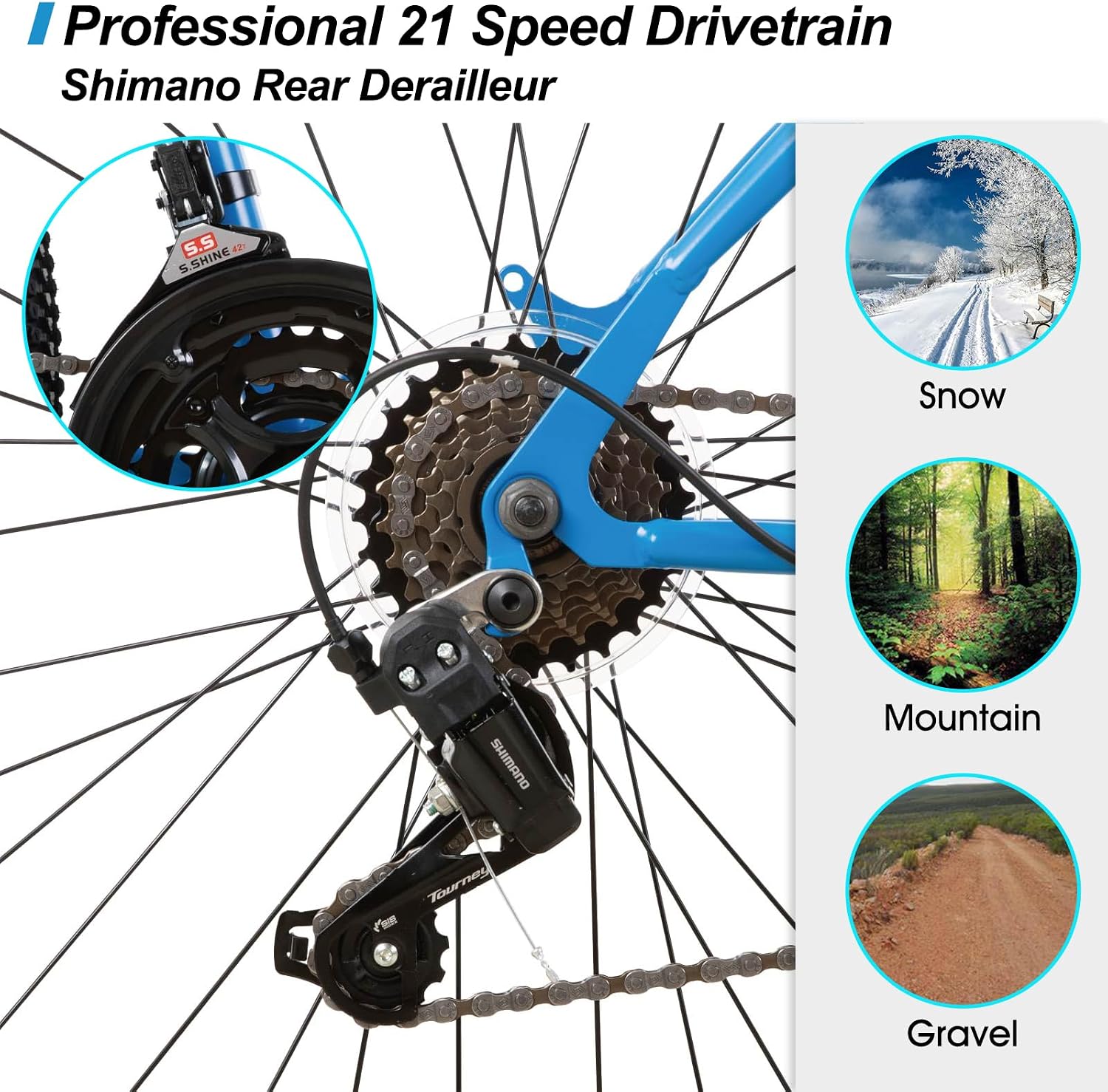 HILAND Adult 26 Inch Mountain Bike, Mens Womens Bicycle, High-Carbon Steel Frame Mountain Bicycle, Sport MTB for Adults, Multi-Color