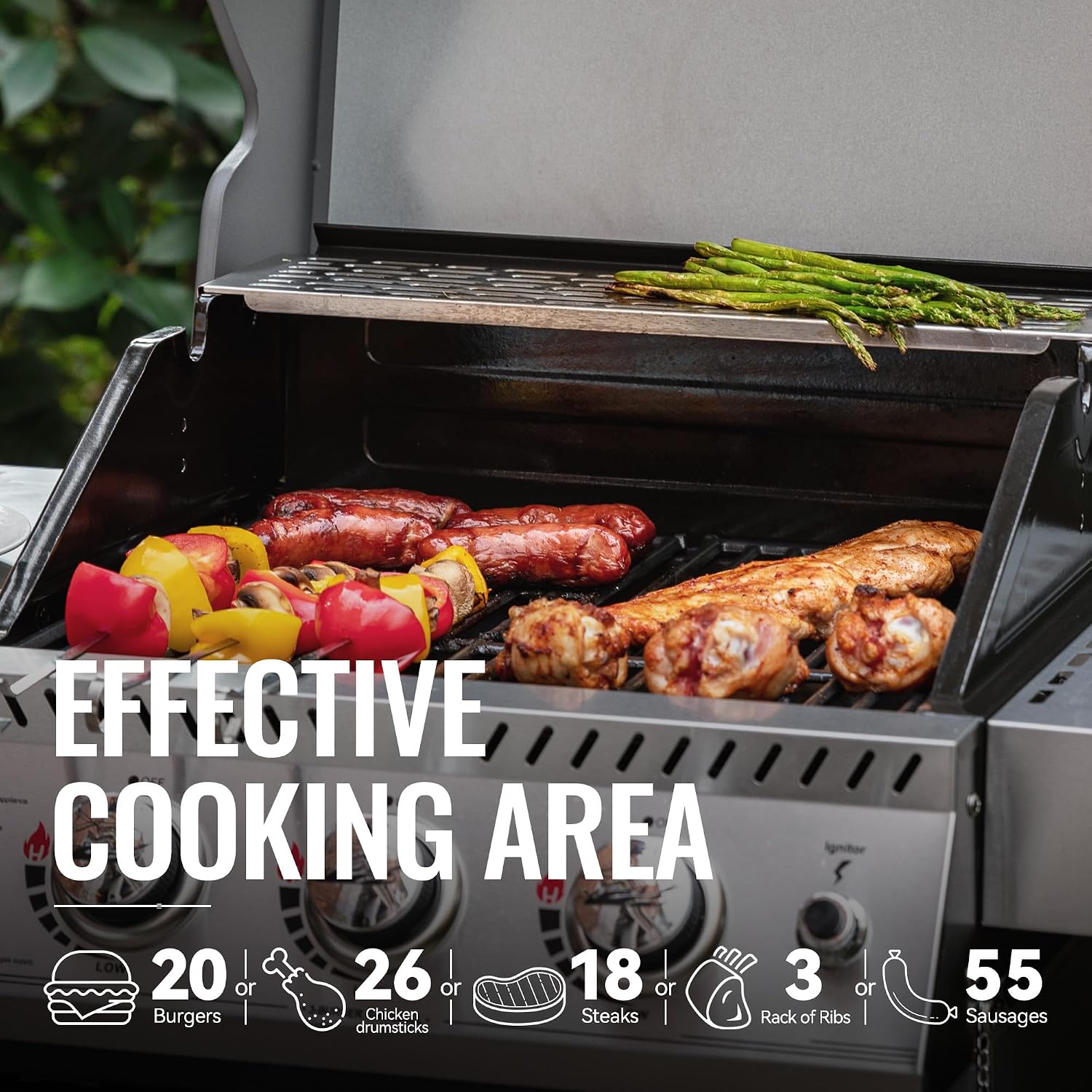 Royal Gourmet GG3001S 3 Burner Propane Gas Grill with Warming Rack, Stainless Steel Cabinet Style Gas Grill with 25,500 BTUs Output for Barbecue Grilling & Backyard Cooking, Silver